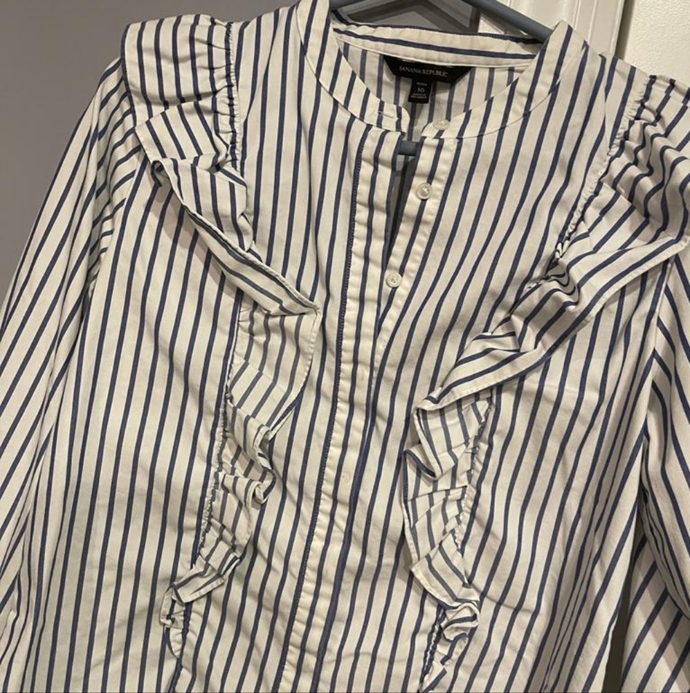 Striped Button Down Ruffle Blouse - image 5